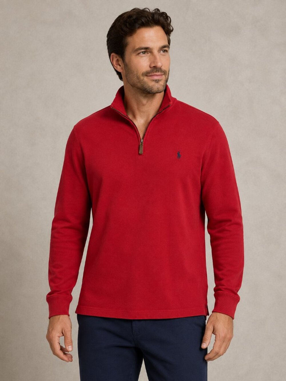 Polo Ralph Lauren Estate Rib Quarter Zip Pullover Men’s L Red Cotton
